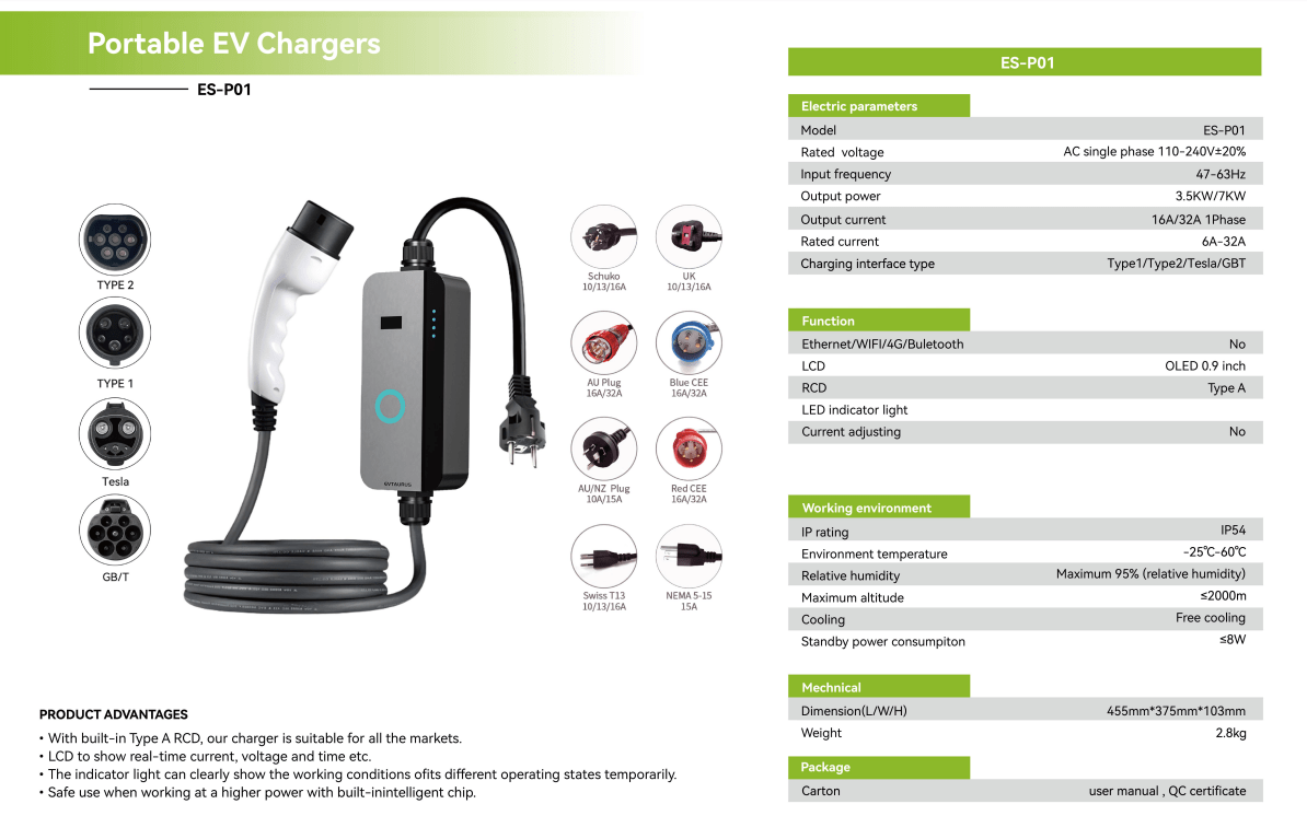 Portable EV Chargers ES-P01 – Level 2 16A/32A Mobile EV Charger - Slide 4
